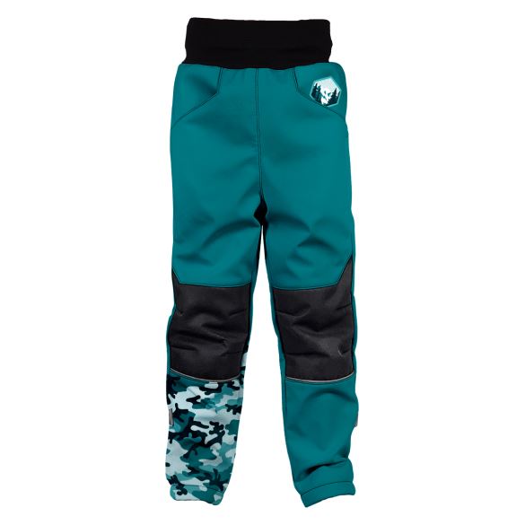 Kids Softshell Trousers, CAMOUFLAGE, Petrol Blue